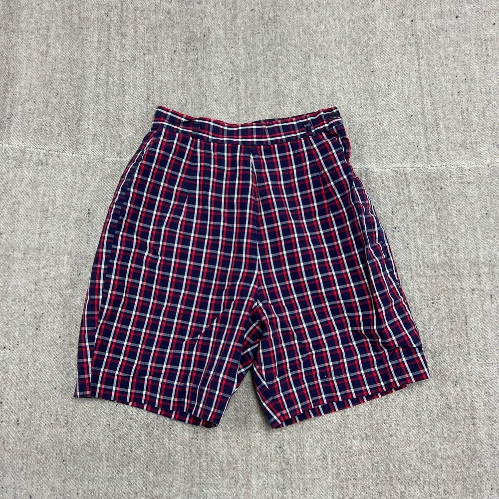Vintage Queen Casual Side Zip Shorts Women's 12 Blue 1960s USA Plaid